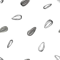 Hand drawn seamless pattern of a sunflower seeds. illustration on white background. sketch. vector eps 8