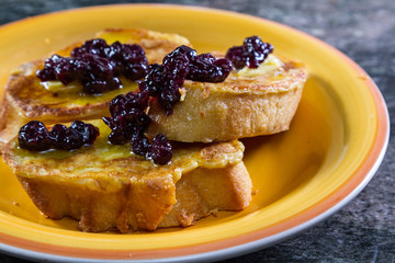 french toast with blueberry compote