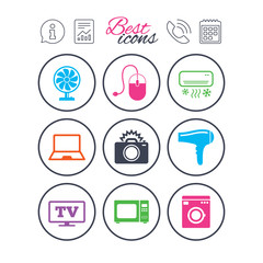 Home appliances, device icons. Electronics sign.