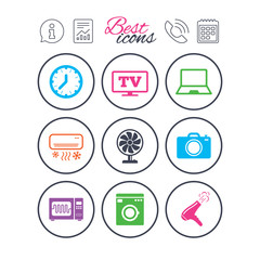 Home appliances, device icons. Electronics sign.