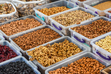Various  nuts at the market stand