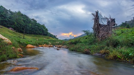 small river among the forest at beautiful sunrise