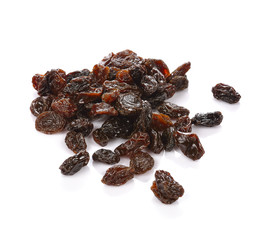 Dried raisins on a white background