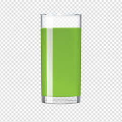 Glass of Smoothie with kiwi or spinach and cucumber juice. Beverage, realistic vector.