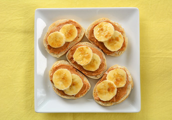 Peanut butter and banana open face sandwiches