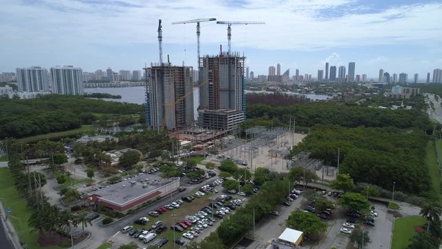 Aerial drone footage of an industrial construction site electric power plant 4k
