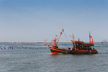 Thai trawler fishing boat in the sea.