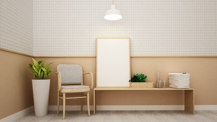 Cafe space interior and wall decoration - 3d rendering