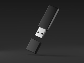 Black usb memory stick. 3d rendering