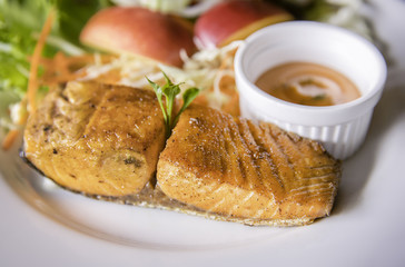 Chicken steak in white plate