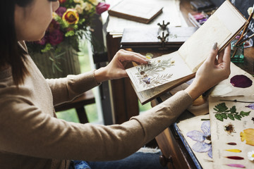 Hands Holding Dry Flowers Plants Collection Notebook