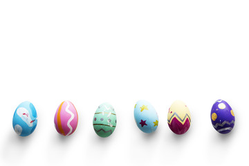 A variety easter painted eggs isolated on background.