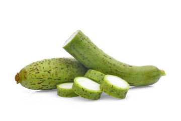 fresh green loofah or luffa on the white background