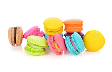 Tasty colorful macaroon on a white background
