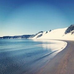 Beautiful day on beach in winter in Newfoundland, Canada