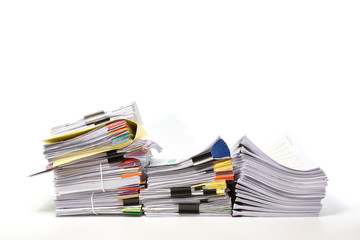 Stack of business papers isolated on white background