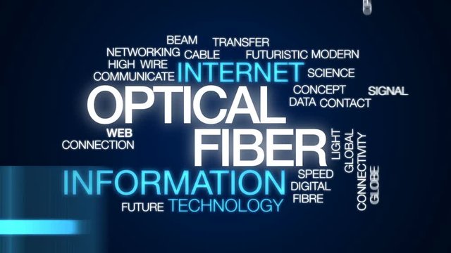 Optical fiber animated word cloud, text design animation.