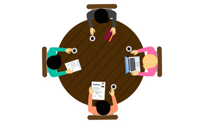 Top view people  work group brainstorming, startup. Flat vector illustration.