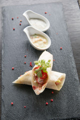  indian Pita stuffed with chicken and peppers