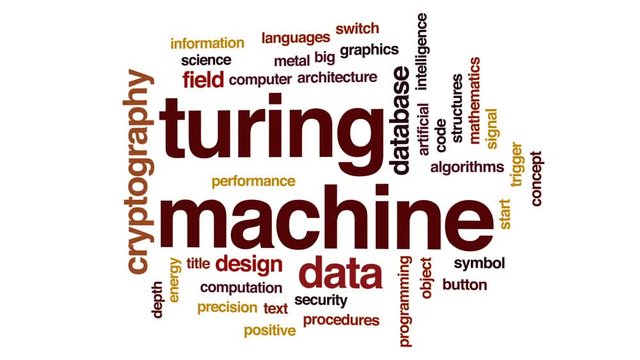 Turing machine animated word cloud, text design animation.