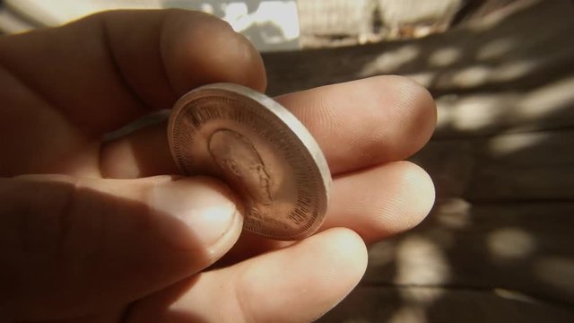 Old Imperial Silver Ruble Tercentenary of House of Romanov Fingers Turn Macro