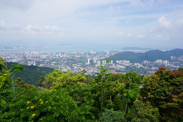 Fototapeta na wymiar Arial view of Penang island from the top of Penang hills