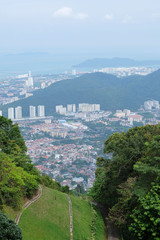 Fototapeta premium Arial view of Penang island from the top of Penang hills