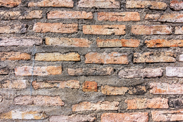 Brown brick wall in an old contemporary temple in Thailand