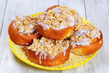 freshly baked cinnamon rolls on dish