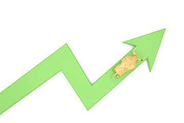 Golden bull and green chart on a white background 3d illustration.