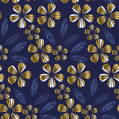 Luxury gold style tropical leave and flower element for festive design. geometry floral seamless pattern for surface design.