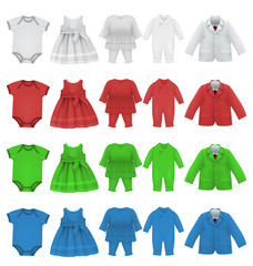 Set of baby bodysuit dress and jacket blank template.