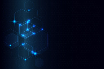 hexagon pattern design and blue light stars abstract tech innovation background as technology and future concept ,vector graphics