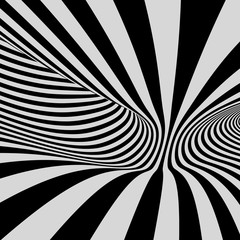 Black and white abstract striped background. Optical art. 3D vector illustration.
