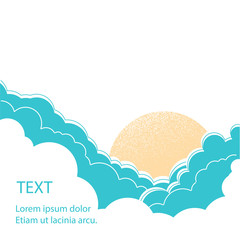 Sun with clouds.Vector background illustration