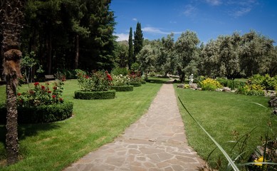 Park with flowerpods