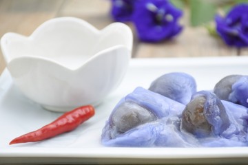 Thai dessert from natural color of Clitoria ternatea flowers for health