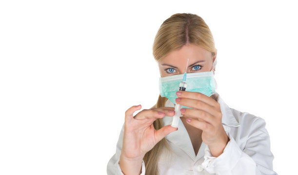 Female Blonde Doctor With Vaccine Syringe