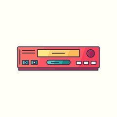 VHS vector flat linear icon. VCR hipster device symbol in bright trendy colors. Old electronic gadget from 90s. Vintage tech videocassette player from nineties isolated on background.