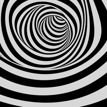 Tunnel. Black and white abstract striped background. Optical art. 3D vector illustration. © Login