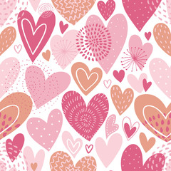Seamless vector pattern with  hearts. Love background for Valentine's day. Seamless bright romantic design for fabric or wrap paper.