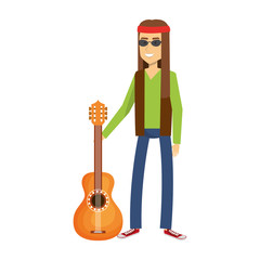 man playing the guitar character hippy lifestyle vector illustration design