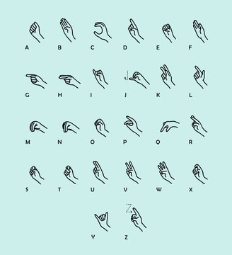 Hand Sign Language Set, A Vector Symbols Of Hand Sign Language.