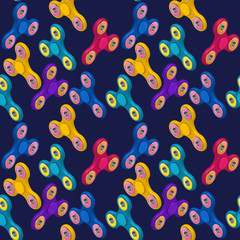 Fidget spinner seamless pattern or background with isometric colorful 3d icons of modern rotating toys vector illustration