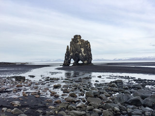 Hvitserkur, black sand, basalt stack, Iceland