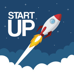 cloud landscape background star up rocket flying vector illustration