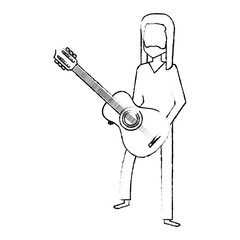 man playing the guitar character hippy lifestyle vector illustration design