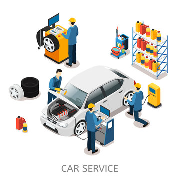 Isometric Car Repair Center Concept