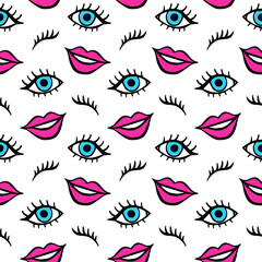Lips and eyes patches seamless pattern