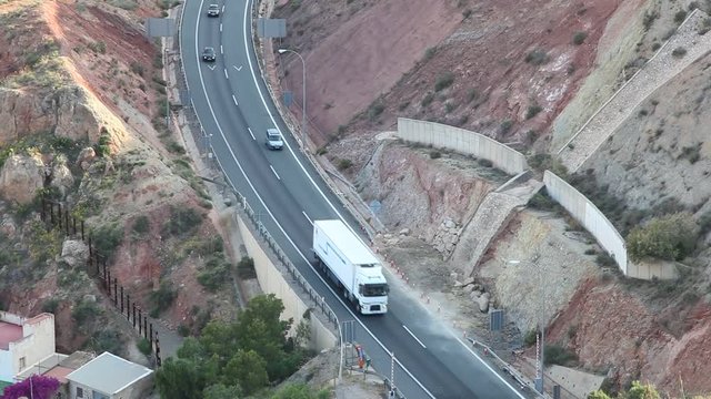 Aerial view of a highway in Lorca, community of Murcia, Spain